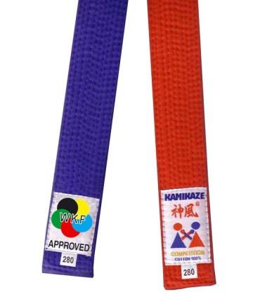 Cintura da competizione KAMIKAZE blu/ rosso cottone, omologata WKF/FMK