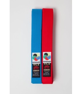 Pack cinturones Shureido para KUMITE. Pack rojo más azul. WKF Approved