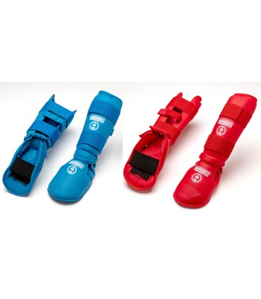 Parastinchi e protezioni per i piedi combinati KAMIKAZE RFEK approved blu e rosso