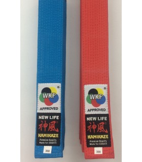 Cintura da competizione KAMIKAZE KATA ROSSA o BLU "NEW LIFE Premium", cotone larghezza speciale, WKF Approved