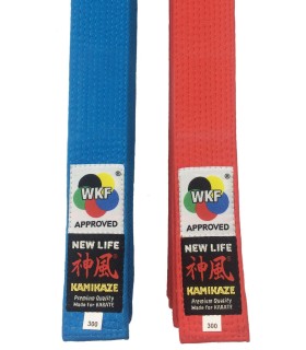 Pack Wettkampfgürtel KATA rot und blau KAMIKAZE "NEW LIFE Premium" Baumwolle extra dick, mit DKV/WKF-Zertifizierung