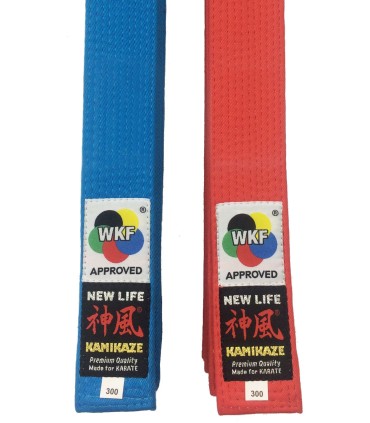 Pack Cintura da competizione rossa e blu KAMIKAZE KATA "NEW LIFE Premium", cotone larghezza speciale, WKF Approved